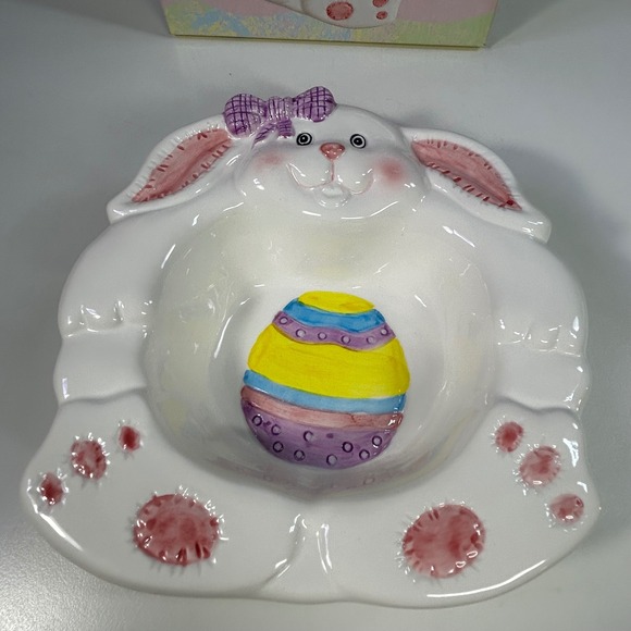 Vintage Easter Bunny Ceramic Candy Dish Egg Bowl Giftco w/ Box Spring Decor - Picture 3 of 13